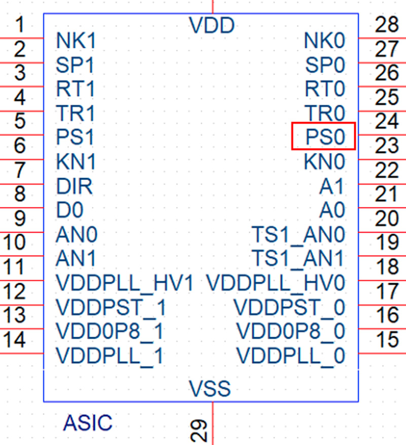 قصر الدائرة في دبوس PSO لشريحة ASIC