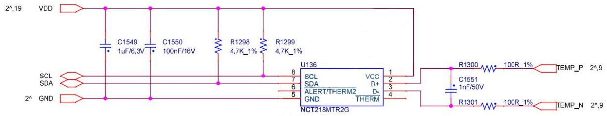 مخطط دائرة مستشعر درجة الحرارة NCT218